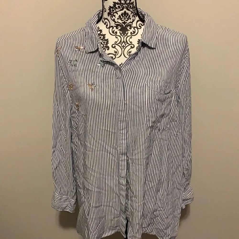 Nanette Womans Long Sleeve Button Down Shirt Sz XL